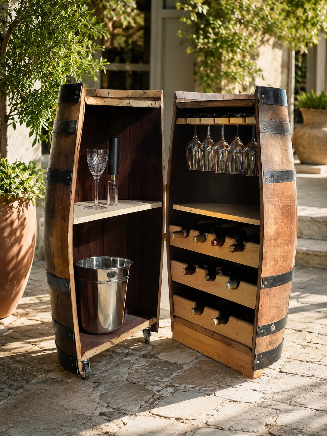 Rose et Bouchon | Table tonneau bar bois – Ameublement à bouteilles intégré — produit